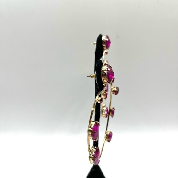 Heart-shaped Earrings Large with Pink Assorted Rhinestones Rose Gold Tone Barbie - Picture 11 of 13